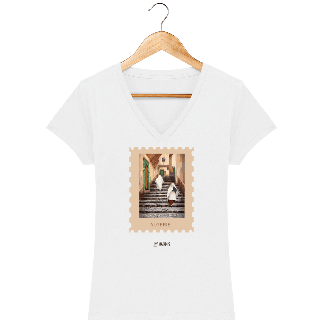 Femme>Tee-shirts - T-Shirt Femme Col V <br> Timbre Algérie