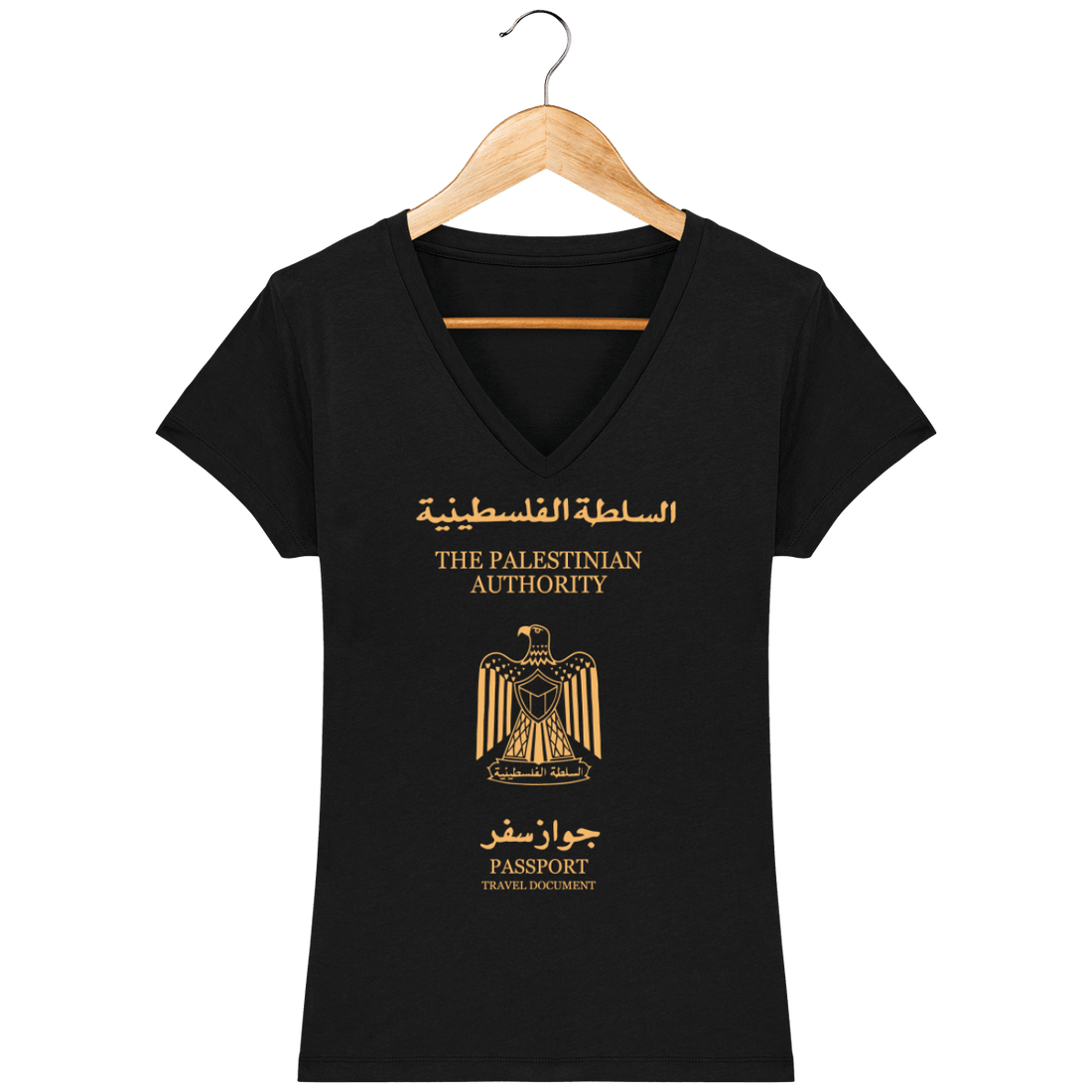 Femme>Tee-shirts - T-Shirt Femme Col V <br> Passeport Palestinien