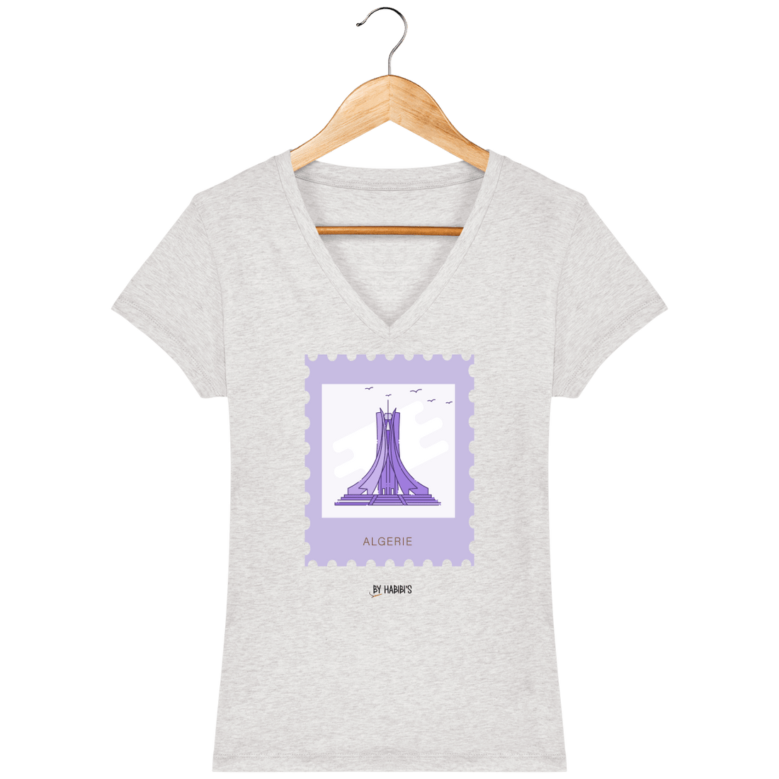 Femme>Tee-shirts - T-Shirt Femme Col V <br> Timbre Algérie