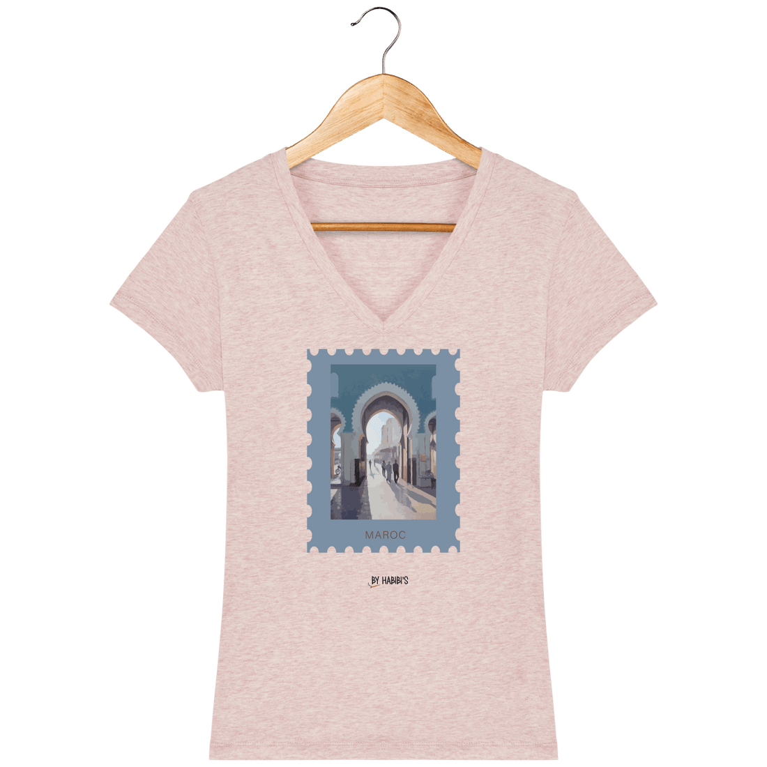 Femme>Tee-shirts - T-Shirt Femme Col V <br> Timbre Maroc