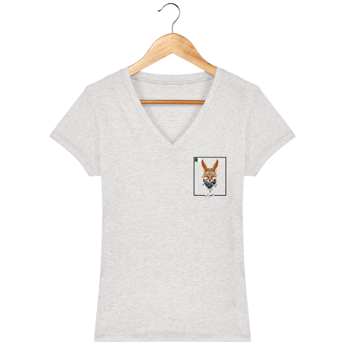Femme>Tee-shirts - T-Shirt Femme Col V Fanion Fennec Algérie