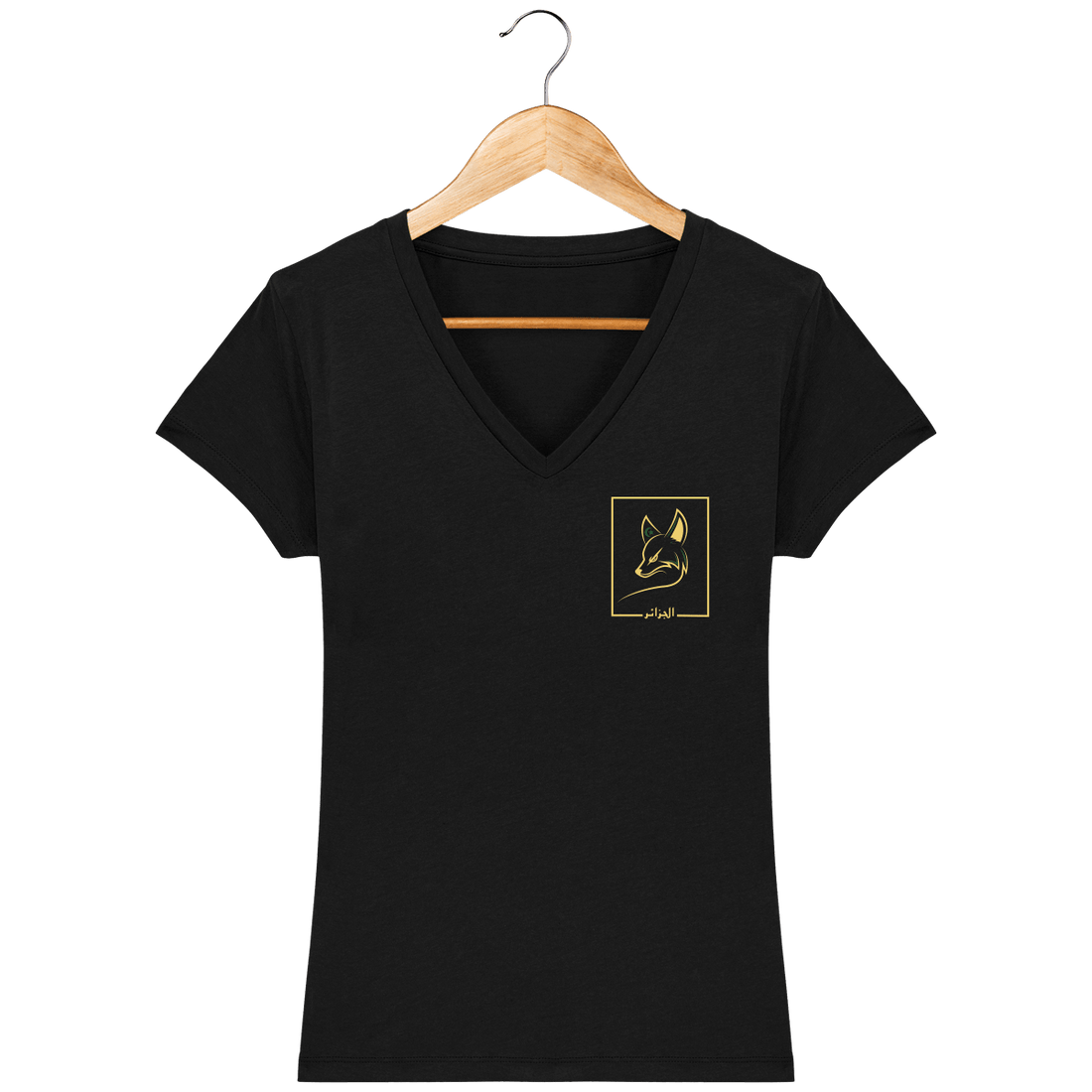 Femme>Tee-shirts - T-Shirt Femme Col V Fanion Fennec Algérie 2022