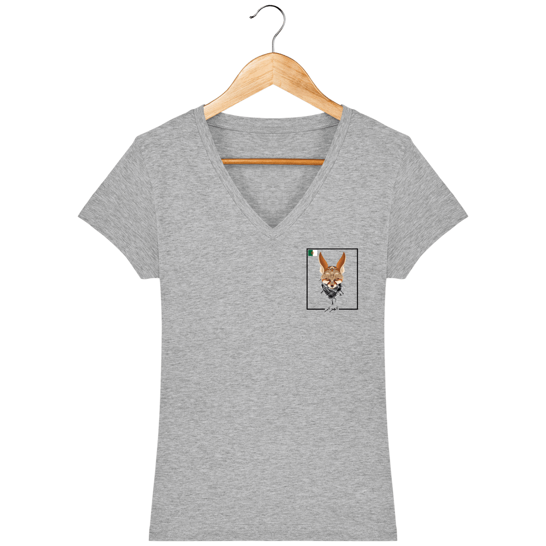 Femme>Tee-shirts - T-Shirt Femme Col V Fanion Fennec Algérie