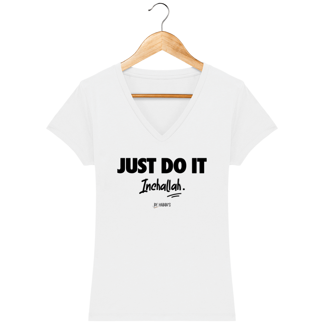 T-Shirt Femme Col V <br> Just Do It Inchallah 