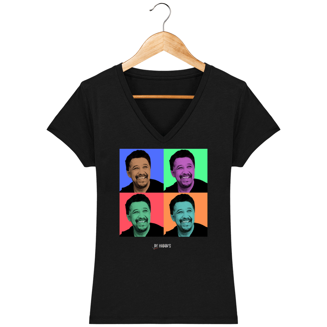 Femme>Tee-shirts - T-Shirt Femme Col V Pop Art Cheb Khaled