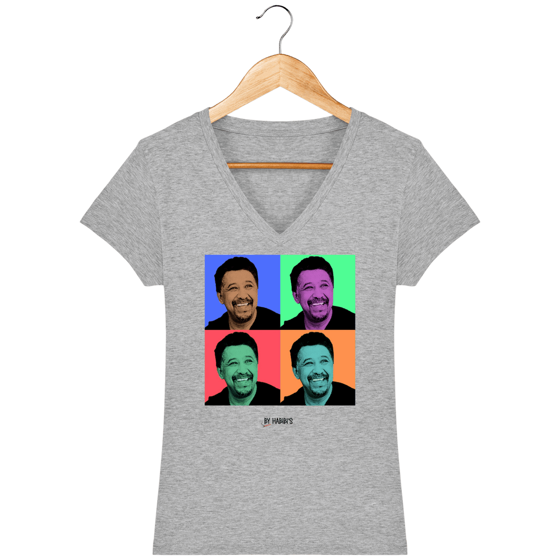 Femme>Tee-shirts - T-Shirt Femme Col V Pop Art Cheb Khaled