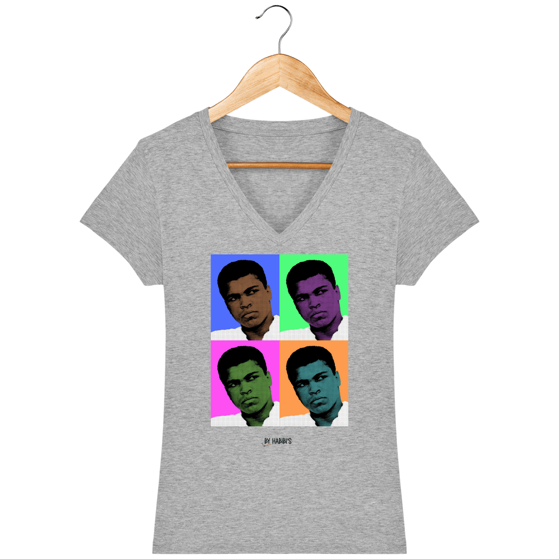 Femme>Tee-shirts - T-Shirt Femme Col V Pop Art Mohamed Ali