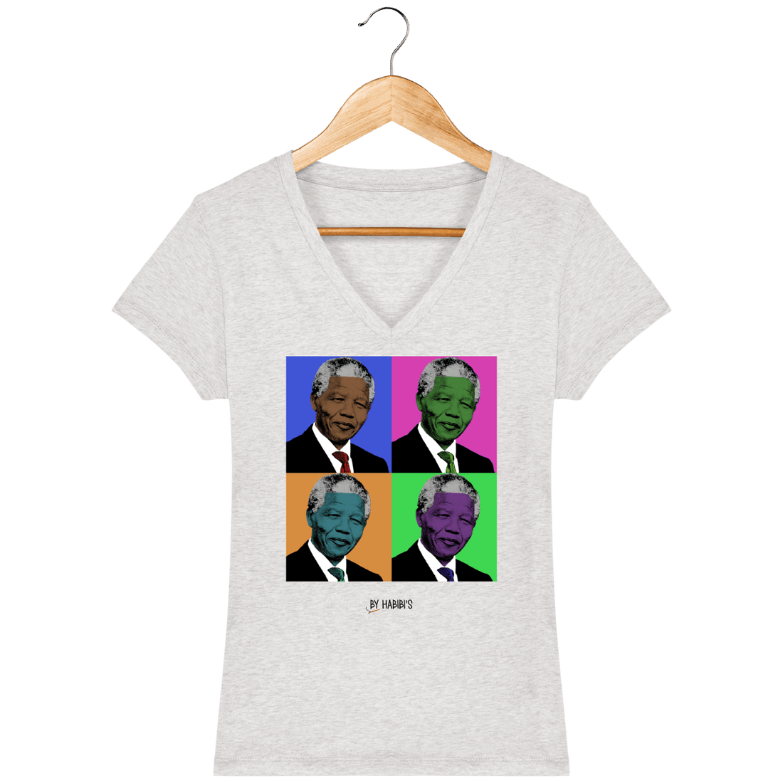 Femme>Tee-shirts - T-Shirt Femme Col V Pop Art Nelson Mandela
