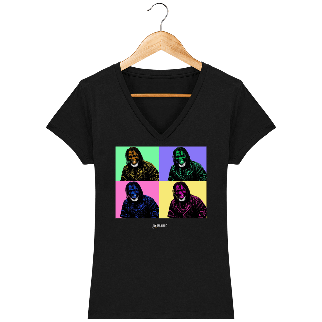 Femme>Tee-shirts - T-Shirt Femme Col V Pop Art Tiken Jah Fakoly