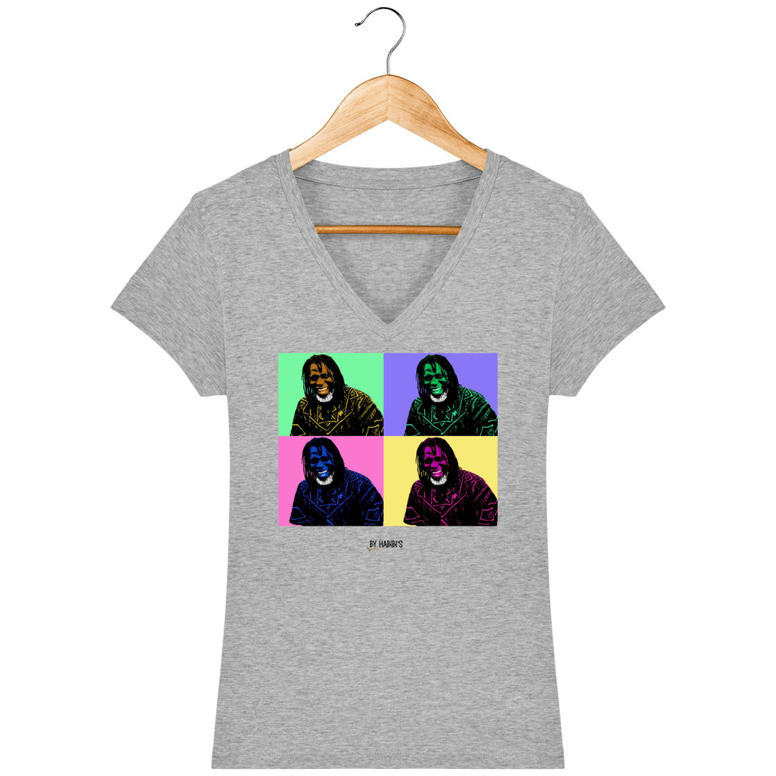 Femme>Tee-shirts - T-Shirt Femme Col V Pop Art Tiken Jah Fakoly