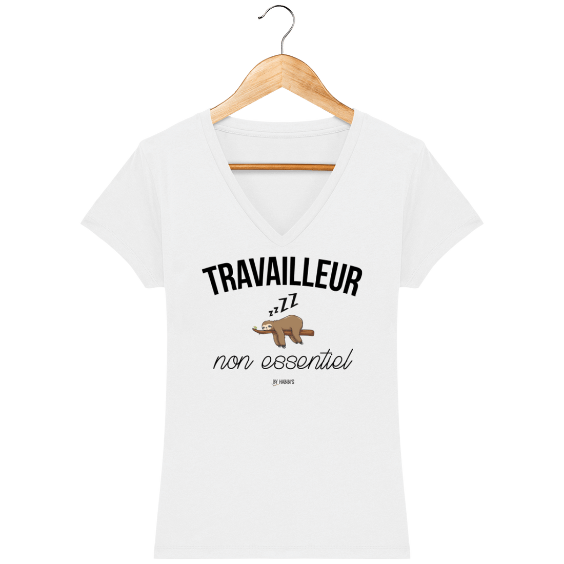 Femme>Tee-shirts - T-Shirt Femme Col V Travailleur Non Essentiel