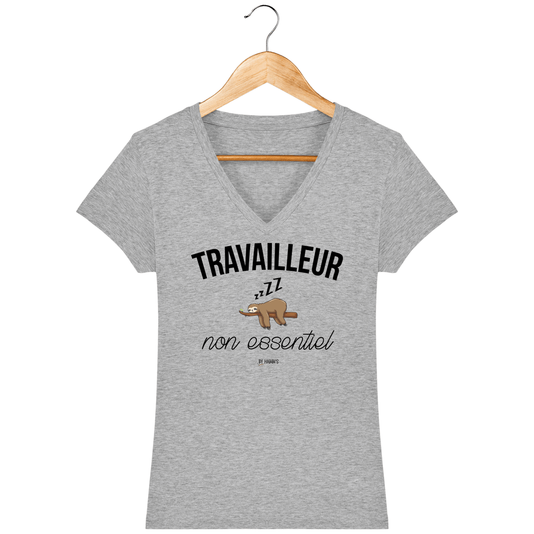 Femme>Tee-shirts - T-Shirt Femme Col V Travailleur Non Essentiel