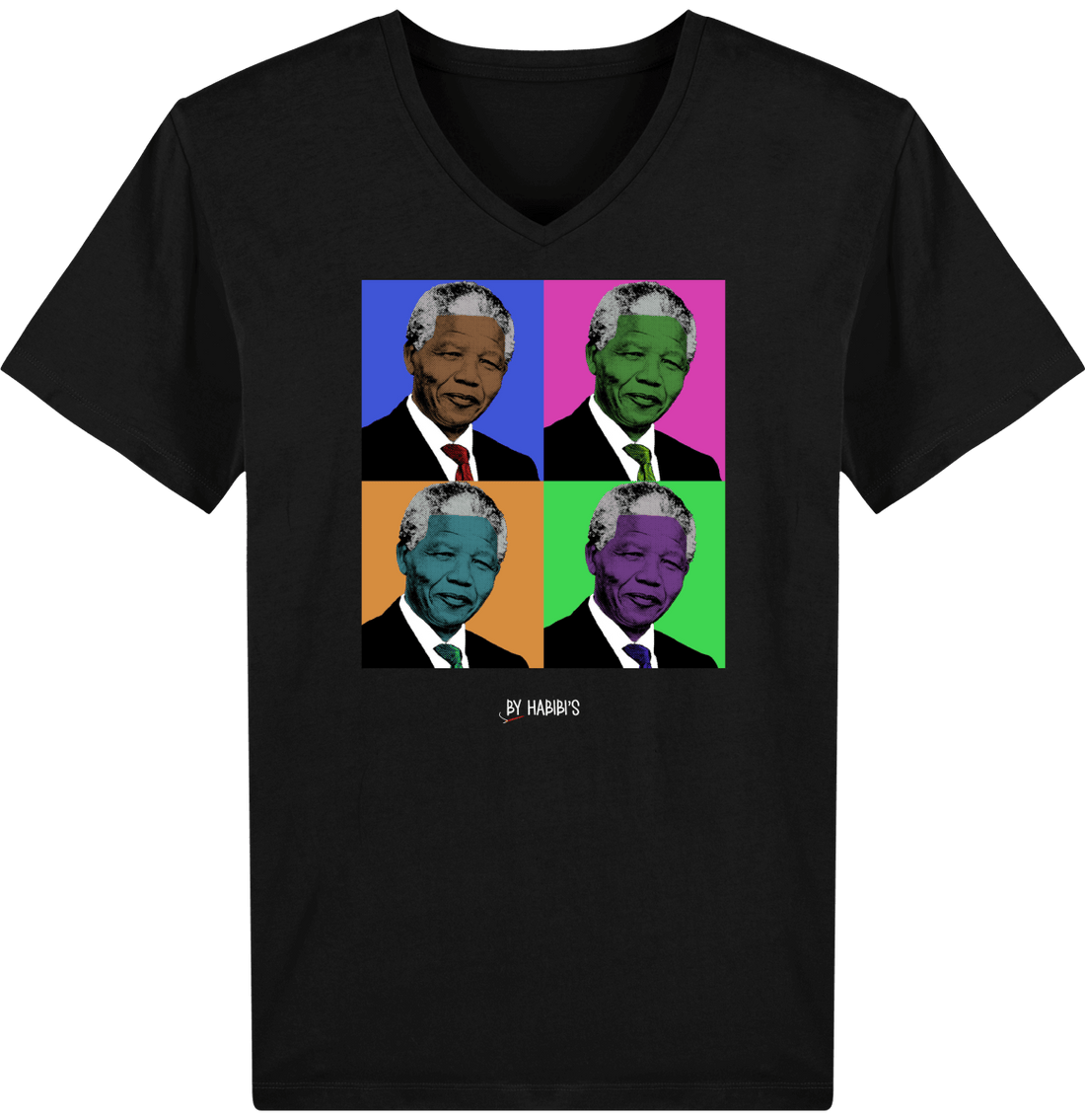 Homme>Tee-shirts - T-Shirt Homme Col V Pop Art Nelson Mandela